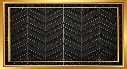 Elegant black chevron pattern background with golden frame and subtle sparkling accents