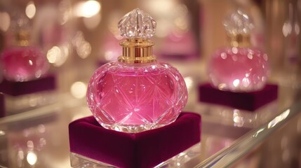 Beautiful Perfume Bottle Sitting on Velvet Display Shelf