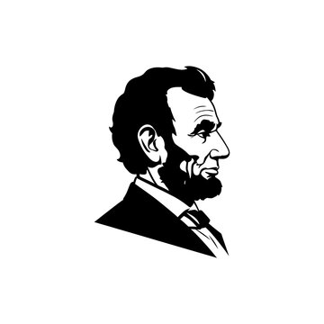Black solid silhouette icon of Abraham Lincoln profile, minimal vector style, clean edges, white background