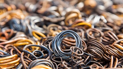 Close up image of discarded warped metal springs and coils