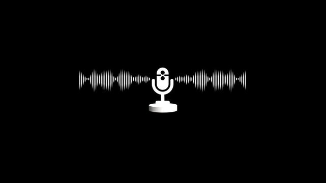 A white microphone icon with a horizontal sound wave equalizer on a black background image photo