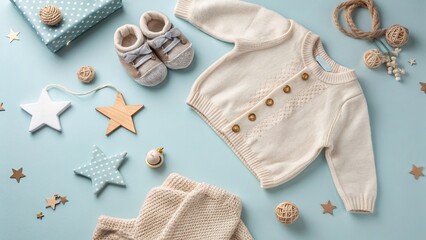Cozy Baby Gift Set Flat Lay on Soft Blue - 8