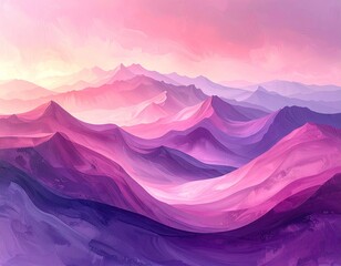 Serene mountain range bathed in soft pink and purple hues.