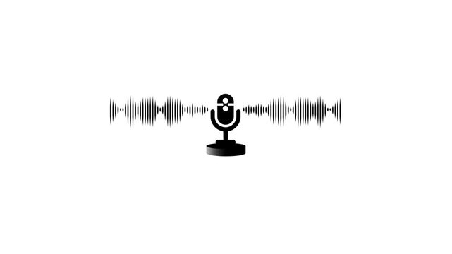 A black microphone icon with a horizontal sound wave equalizer on a white background image photo