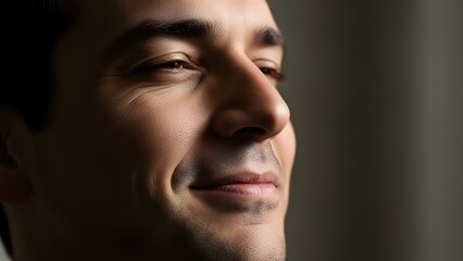 Obraz premium A close-up portrait of a smiling man with a blurred background