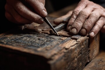 Close up of hands repairing an old object using simple tools, visible wear, tactile realism, sustainable making concept