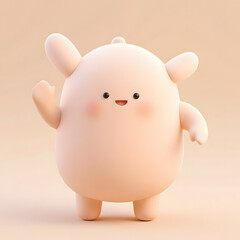 Cute 3D Kawaii Cartoon Character with Blushing Cheeks and Raised Hand｜ほっぺが赤い手を挙げた可愛い3Dカワイイキャラクター