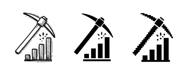 Fototapeta premium Set of mining icons with pickaxe and bar chart designs