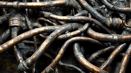 Tarnished copper wires and connectors close up detail