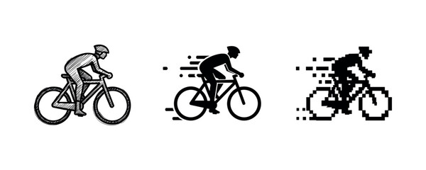Obraz premium Evolution of cycling: pixel art to modern graphic with speed lines