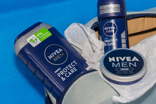 Nivea men grooming products inside toiletry bag for active care