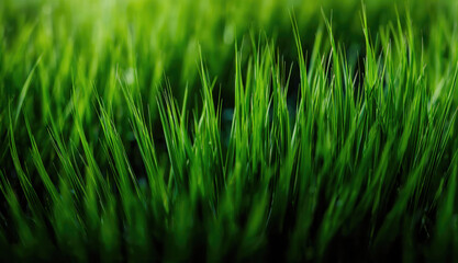 Obraz premium Beautiful Vibrant Close-Up of Lush Green Grass with Soft Sunlit Blur, Symbolizing Growth, Serenity, and Natural Harmony