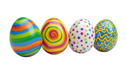 Vibrant easter eggs isolated on transparent background colorful decorations for spring