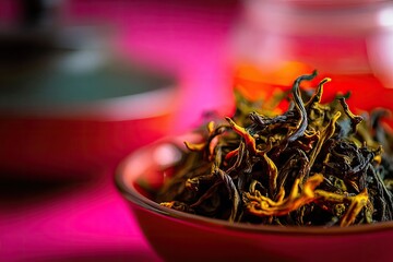 Closeup of Dried Black Tea Leaves in Bowl