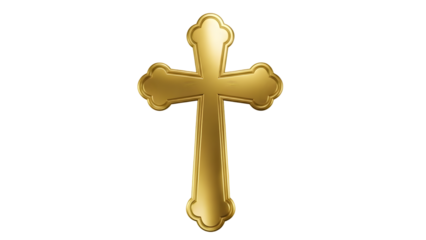 Golden easter cross isolated on transparent background symbolizing christianity and easter