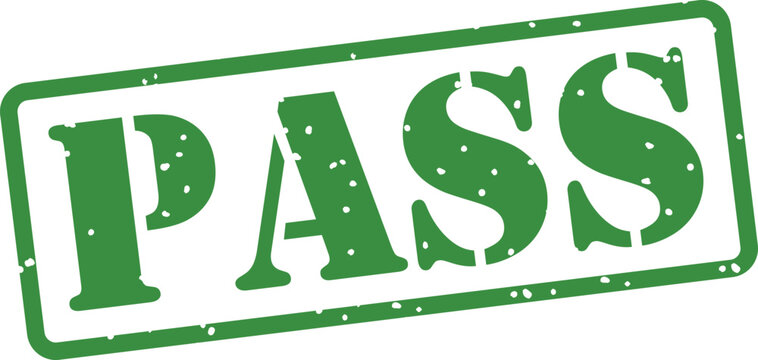 Green rubber stamp with PASS text