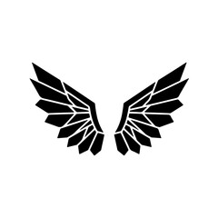Obraz premium A black and white illustration of a pair of stylized angel wings with a transparent background.