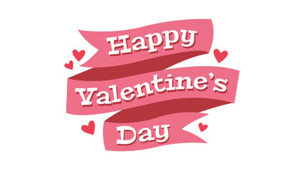 Happy Valentines Day Greeting Card Design with Pink Ribbon and Hearts