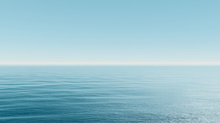 Obraz premium Calm open ocean surface with blue sky and horizon, ai generated