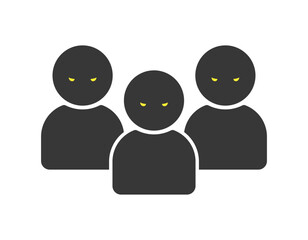 怖い顔で睨む3人グループの人物のアイコン - 犯人や犯罪組織、いじめや監視のイメージイラスト