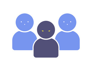 1人の人物が怖い顔をしている3人組のアイコン - 悪人や犯人、犯罪者･スパイのイメージイラスト