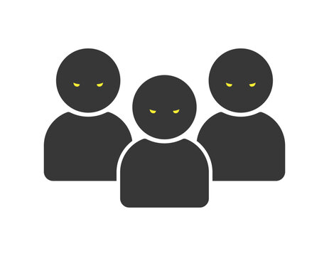 怖い顔で睨む3人グループの人物のアイコン - 犯人や犯罪組織、いじめや監視のイメージイラスト