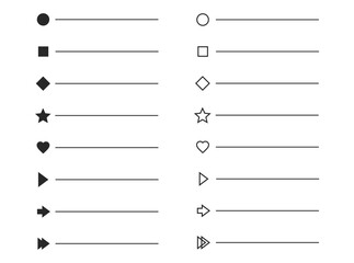 Bullet list icon vector set with arrows check marks and dots for UI web and mobile interface design