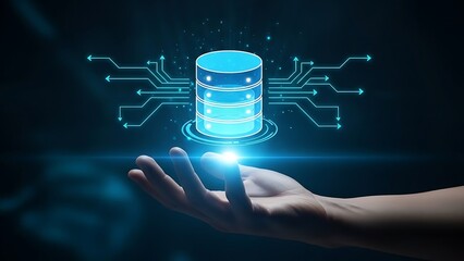 Hand Interacting With Holographic Database Icon