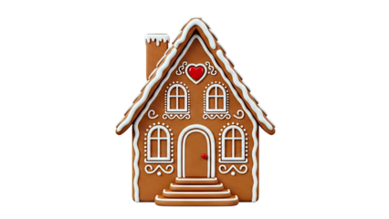 Gingerbread House with White Icing and Red Heart Detail