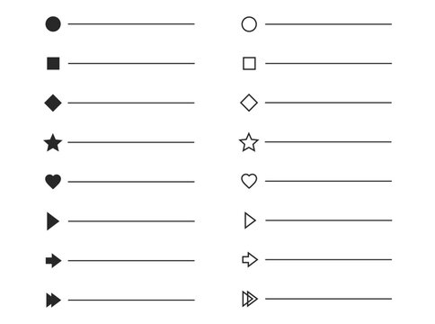 Bullet list icon vector set with arrows check marks and dots for UI web and mobile interface design