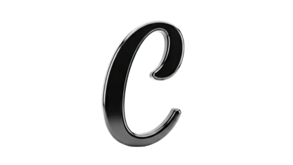 Glossy Black Script Letter C on White Background