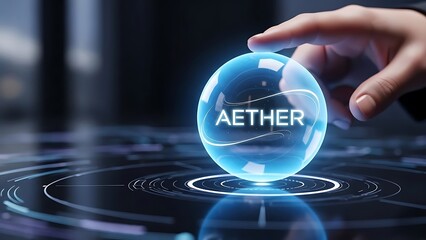 Hand Interacting With Holographic Aether Logo