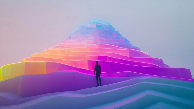 Futuristic City Stairs A Man Contemplates the Abstract Design and Purpose of Architectural Ascent