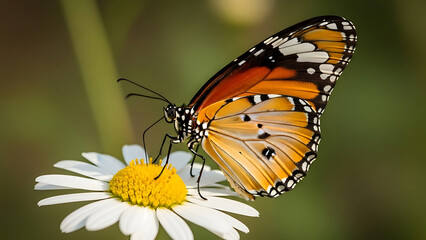 Fototapeta premium Monarch butterfly resting on a colorful flower in a summer garden close-up