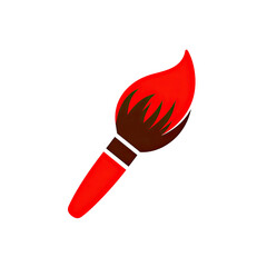 A vibrant, animated paintbrush with a fiery red tip and a dark brown handle against a black backdrop