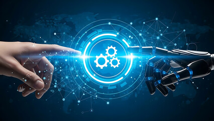 Human Hand Interacting With Advanced Robotics Technology