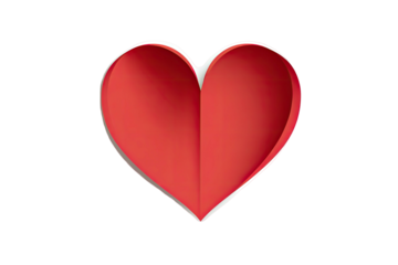 A vibrant, folded red heart shape with a white outline against a stark black background