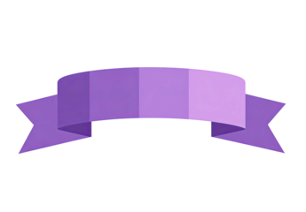 A vibrant, purple ribbon banner with an inviting, floating appearance
