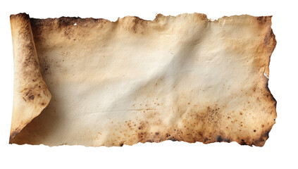 Aged scroll with curled edges and burnt accents against a transparent background
