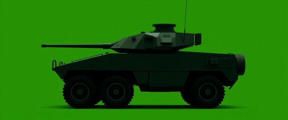Low-polygonal silhouette of a heavily armored military vehicle,  warfare,  strength