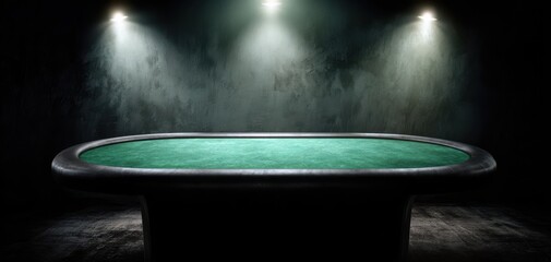 The Poker Table Under Dramatic Spotlights in a Dark Casino Interior