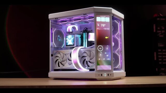 Saudi Arabia 12 January 2026 : High-end PC build with liquid cooling, motherboard and GPU installed in white case. New GPU and Cooling 