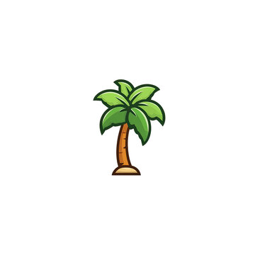 Animated cartoon image of a tropical palm tree with lush green fronds and a brown trunk