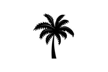 Minimalist silhouette of a stylized palm tree with delicate, radiating fronds on a stark black background
