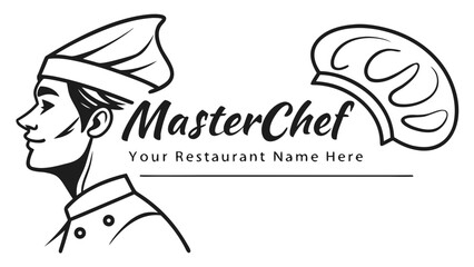 Master Chef logo template with chef hat and pizza