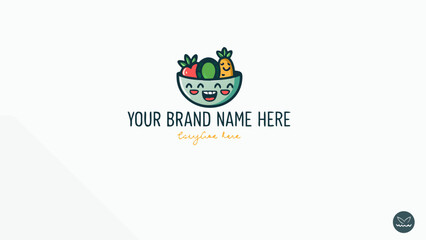 Food brand logo mockup with colorful illustration