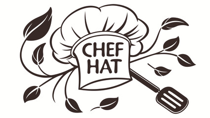 Illustration of chef hat and utensils with leaves