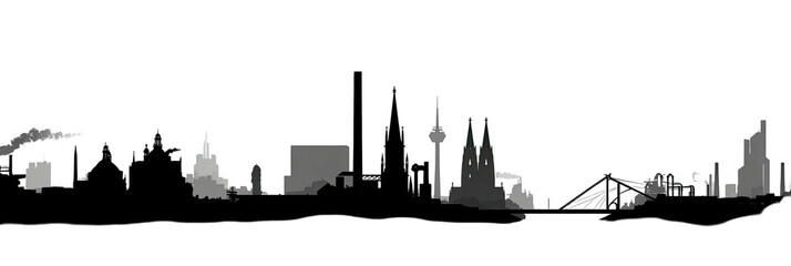 Fototapeta premium A grayscale depiction of a city skyline with distinct architectural profiles against a dark background