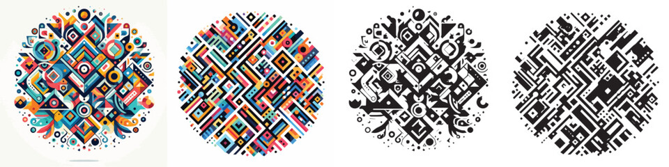 Obraz premium Vector set design and silhouette of colorful geometric patterns on white background.