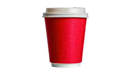 A vibrant, close-up shot of a red paper coffee cup on a stark black background